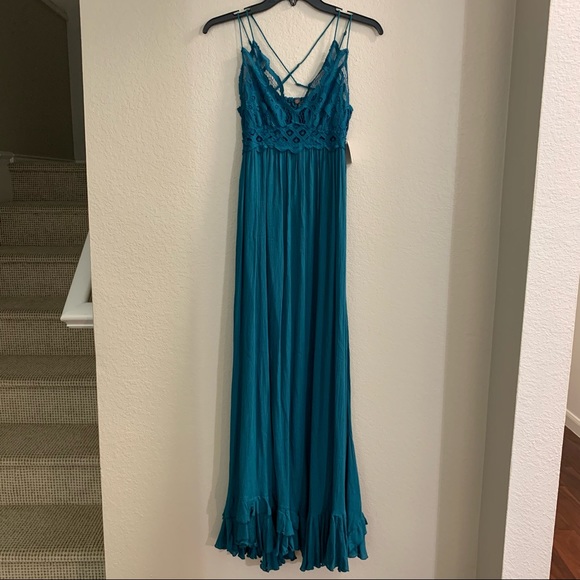 NWT Free People Adella Maxi Slip Dress in Teal Jewel Blue - Picture 6 of 12